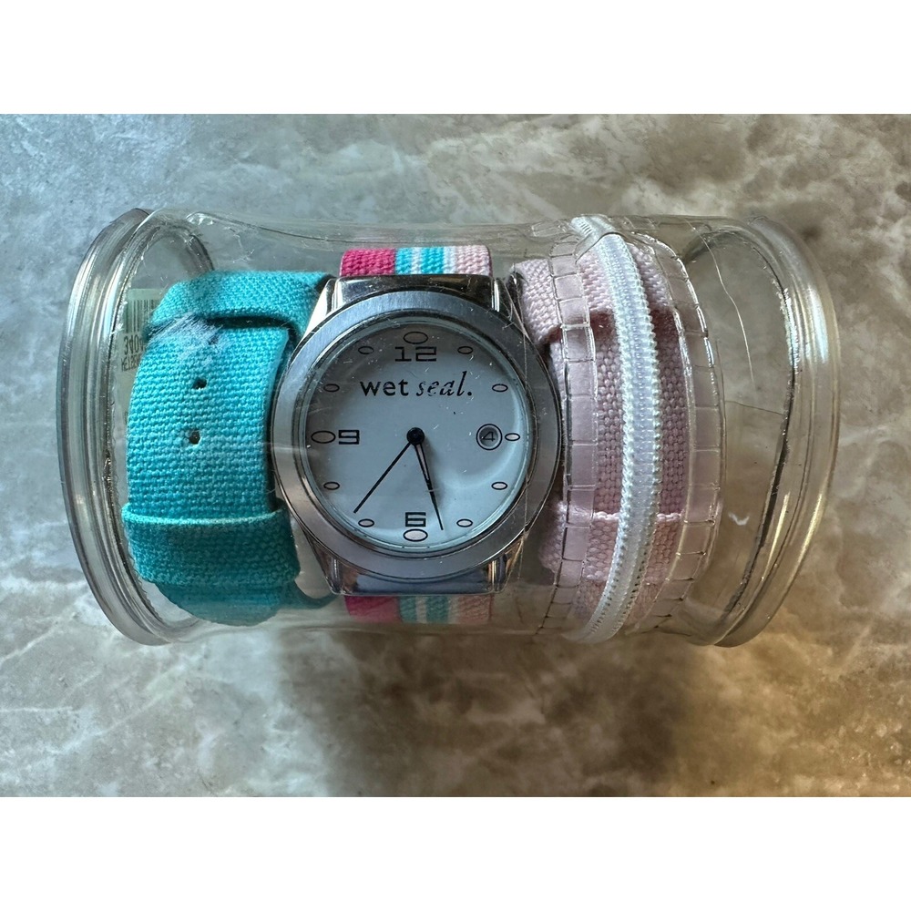 NEW Wet‎ Seal Wrist Watch + 3 Band Set Stainless Steel Water Resistant Pastel A